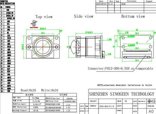 行為のカメラのためのIMX462センサーHDR 120FPS MIPIインターフェイス1080Pカメラ モジュール