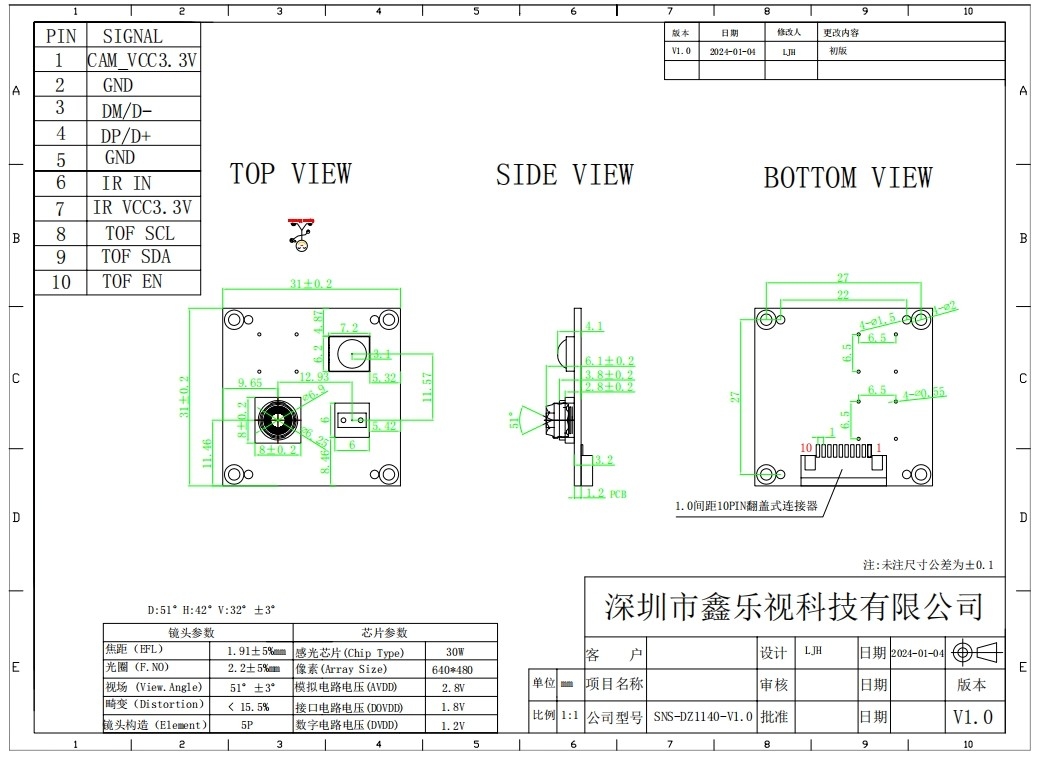 30W 640*480 BF20A6 1/10インチ CMOSセンサーUSBインターフェース付き固定焦点 30FPS ビデオ会議電話機器